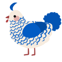 A cream and ultramarine chicken with a lace pattern