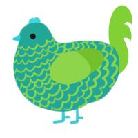 A turquoise and grass chicken with a lace pattern