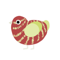 A red and lemon chicken with a bar pattern