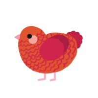 A vermilion and crimson chicken with a lace pattern