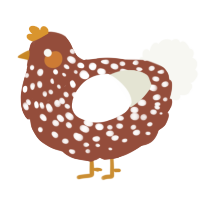A russet and white chicken with a speckle pattern