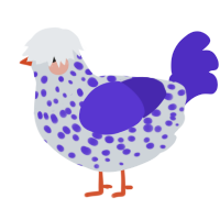 A mist and indigo chicken with a speckle pattern