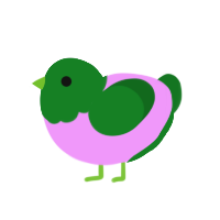 A lavender and leaf chicken with a head pattern