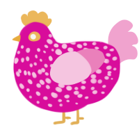 A fuchsia and pink chicken with a speckle pattern