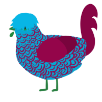 GetInto Hypnosis Mic, a cerulean and maroon chicken with a double-lace pattern