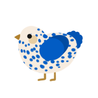 A cream and ultramarine chicken with a speckle pattern