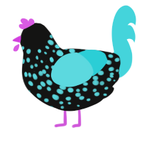 (unnamed), a black and aqua chicken with a speckle pattern