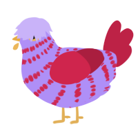 A lilac and crimson chicken with a bar pattern