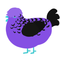 A blurple and black chicken with a half-lace pattern