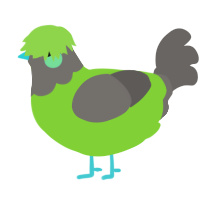 A grass and grey chicken with a head pattern