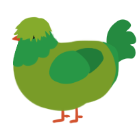 A chartreuse and viridian chicken with a head pattern