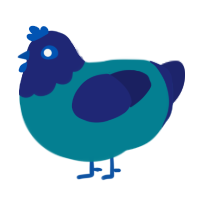A sea and navy chicken with a head pattern