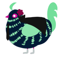 A tumblr and spring chicken with a bar pattern