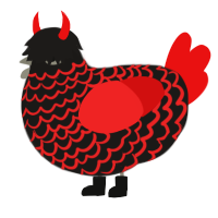 Emo Ass Bird, a sable and red chicken with a lace pattern