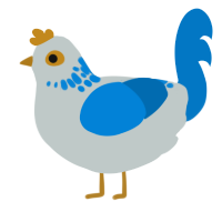A silver and sapphire chicken with a neck-speckle pattern