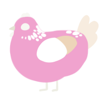 A pink and cream chicken with a neck-speckle pattern