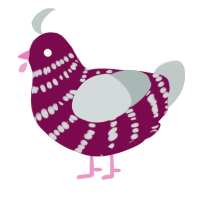 Cordial, a wine and silver chicken with a bar pattern