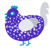 A indigo and mist chicken with a speckle pattern