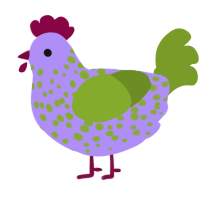 A lilac and chartreuse chicken with a speckle pattern