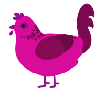 PCOS, a fuchsia and wine chicken with a neck-speckle pattern