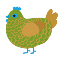 A chartreuse and gold chicken with a lace pattern