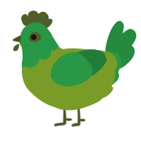 A chartreuse and viridian chicken with a head pattern