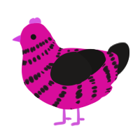 A fuchsia and sable chicken with a bar pattern