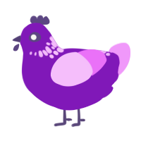 A violet and lavender chicken with a neck-speckle pattern