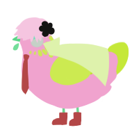Zhen, a pink and lime chicken with a neck-speckle pattern