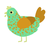 A spring and ochre chicken with a speckle pattern