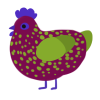 A wine and chartreuse chicken with a speckle pattern