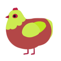A red and lime chicken with a head pattern