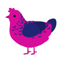 A fuchsia and navy chicken with a half-lace pattern