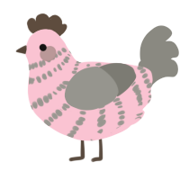 Rosalie, a rose and ash chicken with a bar pattern