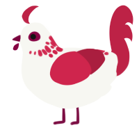 First Blood, a white and crimson chicken with a neck-speckle pattern