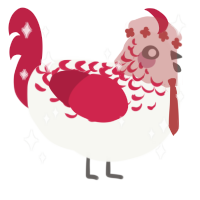 Precious, a white and crimson chicken with a half-lace pattern