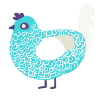 A aqua and white chicken with a double-lace pattern