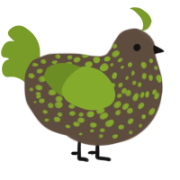 A bark and chartreuse chicken with a speckle pattern