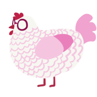 Puff, a white and pink chicken with a lace pattern
