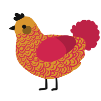 A orange and crimson chicken with a double-lace pattern
