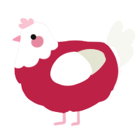 Saint Chickolas Jr, a crimson and white chicken with a head pattern