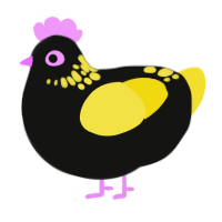 sick rave, a black and yellow chicken with a neck-speckle pattern