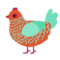 A vermilion and mint chicken with a lace pattern