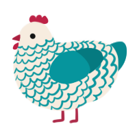 A cream and teal chicken with a lace pattern