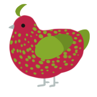 (unnamed), a crimson and chartreuse chicken with a speckle pattern
