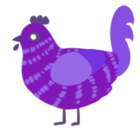 A violet and blurple chicken with a bar pattern