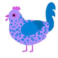 A lilac and sapphire chicken with a speckle pattern