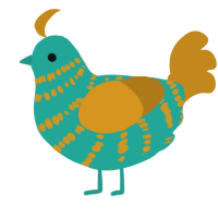 Gilded, a turquoise and ochre chicken with a bar pattern