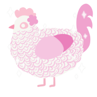 Galinda Upland, a white and pink chicken with a double-lace pattern