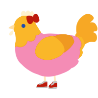Paula, a pink and ochre chicken with a head pattern